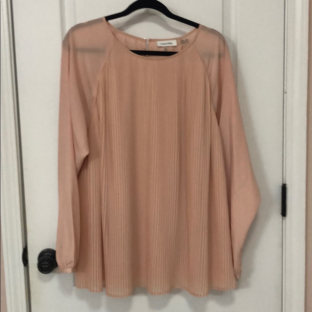 Pink/tan Calvin Klein 1x long sleeve blouse
